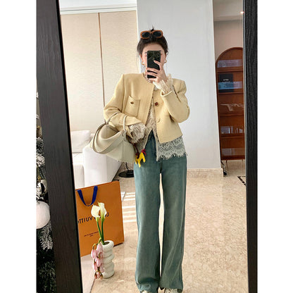 MUKOK high-waisted straight jeans women's spring 2023 new style slim slim wide-leg casual pants