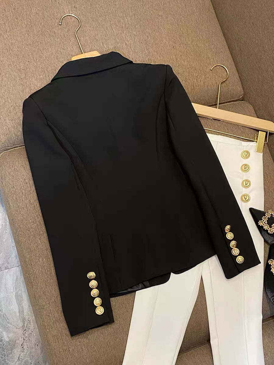 Korean high-end foreign trade chic design sense niche waist short custom suit black suit jacket female 6743