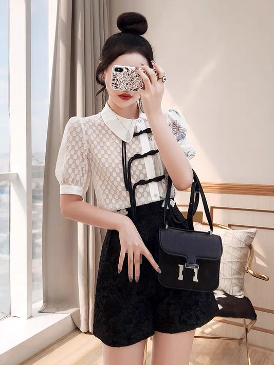 Temperament celebrity suit two-piece 2022 new summer dress retro top shorts sweet and cool style women's suit summer