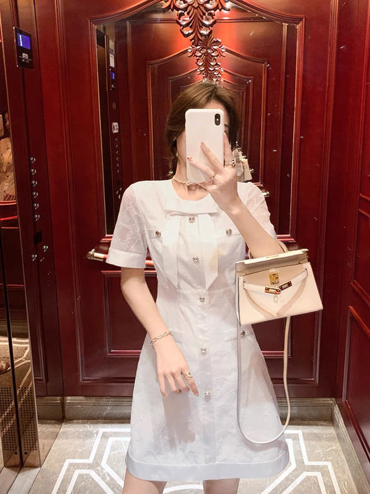 GUOGUOWOMEN Guoguojia fashion classic small fragrance elegant bow tie high-quality temperament slim dress 1110