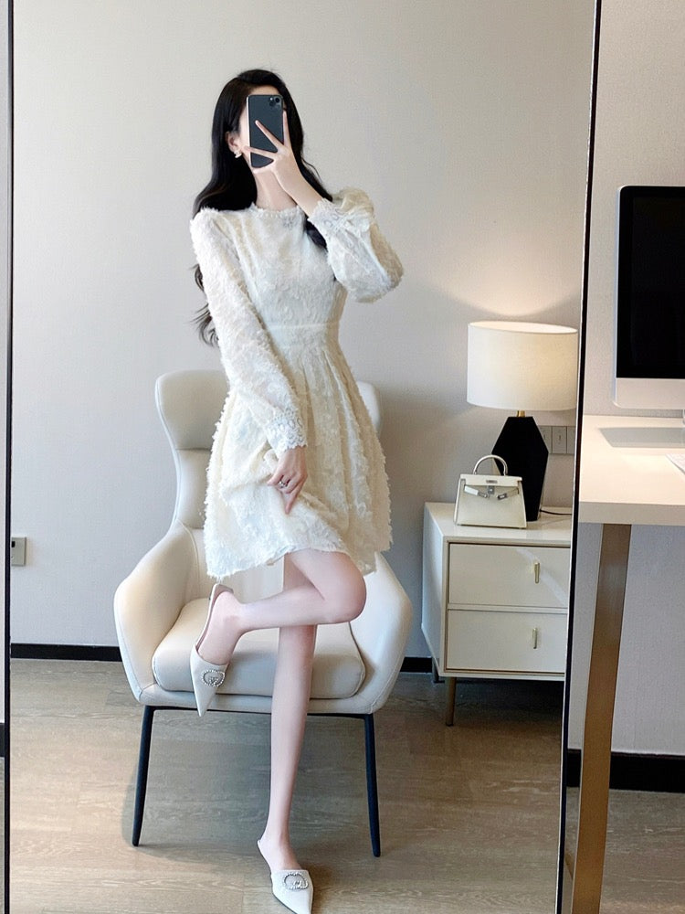 Lace dress women's 2022 autumn and winter new French style temperament ladies sweet waist slimming bottoming a-line skirt