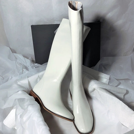 Senyu Haixiang 2022 new leather mid-heel but knee-length boots literary retro knight boots temperament high boots