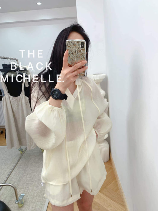 European goods loose Tencel long-sleeved sun protection clothing + wide-leg shorts suit female 2022 summer French niche two-piece suit 1789