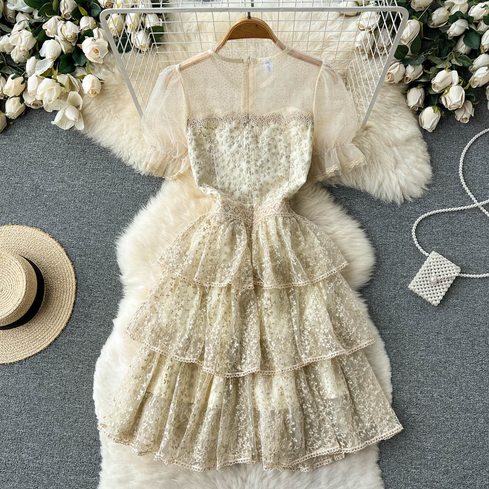 Princess style tea break French high-end sense dress female summer can be sweet and salt fairy mesh temperament cake skirt