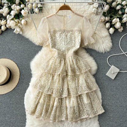 Princess style tea break French high-end sense dress female summer can be sweet and salt fairy mesh temperament cake skirt