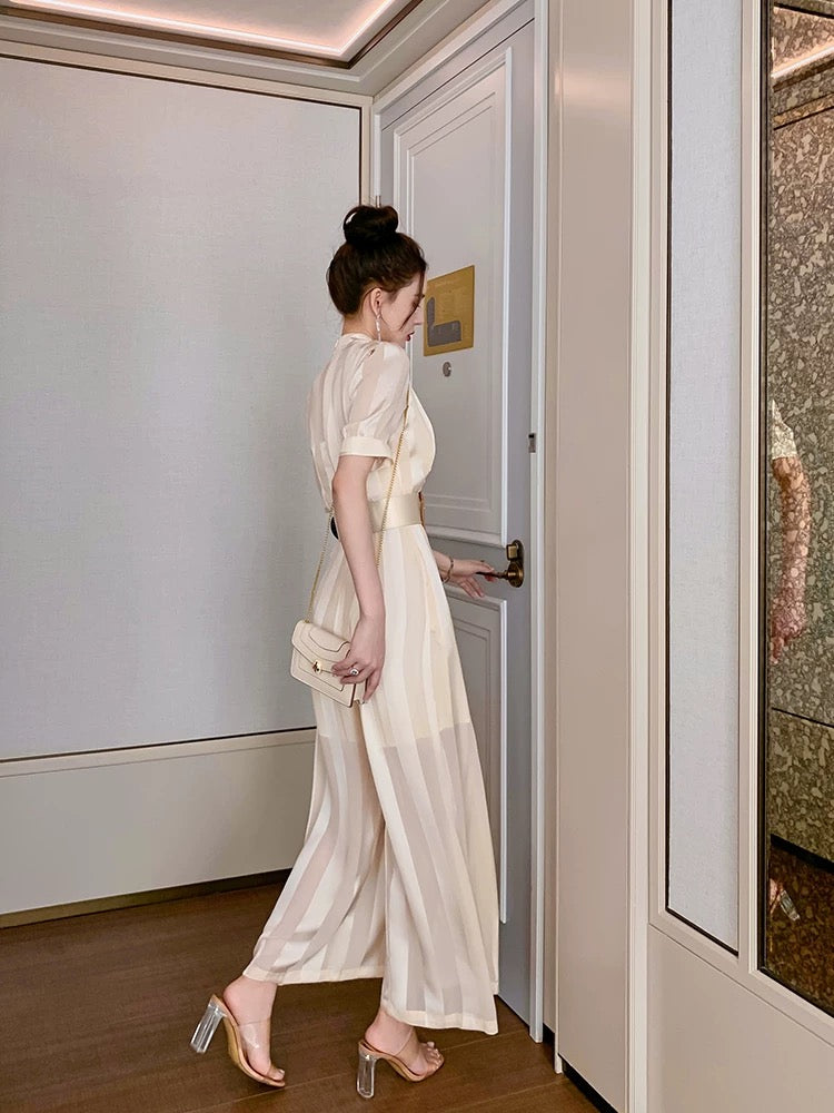 European station shows thin wide-leg pants temperament jumpsuit women's high-end fashion commuter high waist 2022 summer new slim fit