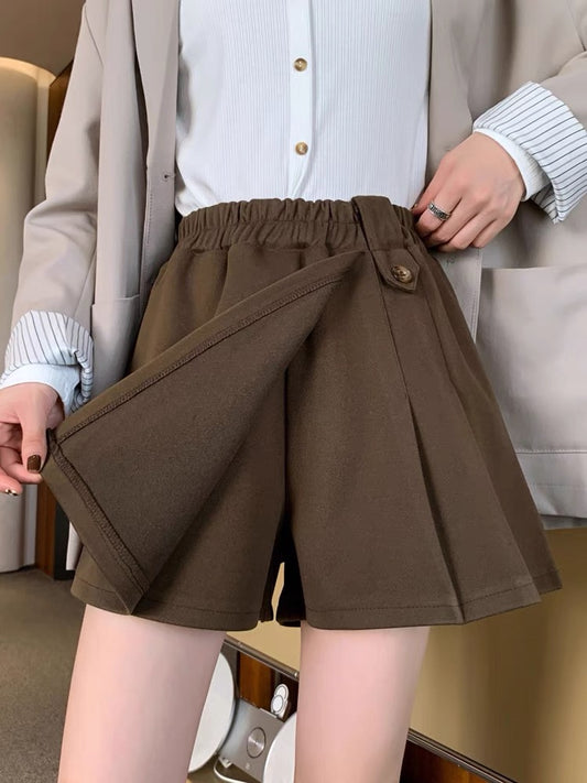 Irregular woolen pleated skirt women's autumn and winter 2022 new elastic high waist slim large size a-line skirt pants