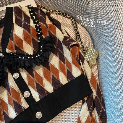 Design sense niche small fragrant style knitted suit women's spring 2023 new retro foreign style skirt two-piece suit