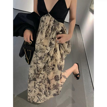 Middletone | Landscape Skirt~ Cool V-neck backless dress ink new Chinese style suspender dress for women