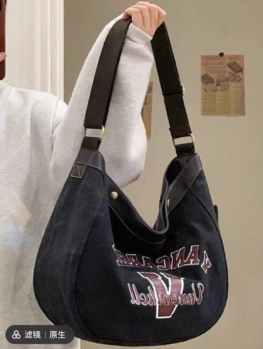 Canvas bag women's autumn and winter American style retro lazy wind one shoulder messenger large capacity tote bag