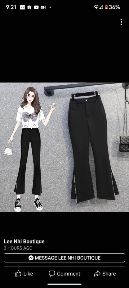 High-waist elastic black bootcut trousers women's cropped trousers fall 2022 irregular slit slim-fit casual trousers