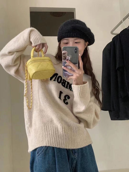 Sweater women's 2022 new autumn and winter Korean style pullover outerwear letters loose sweater women's autumn chic knitted top