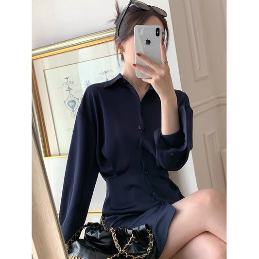 mona original summer buttoned fashionable sexy slim solid color mini bag hip shirt skirt women