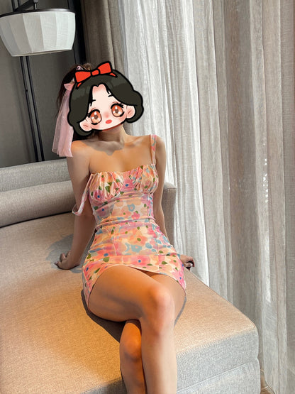 ChiclyNana super hot suspender dress female romantic floral skirt hot girl suspender skirt niche unique skirt