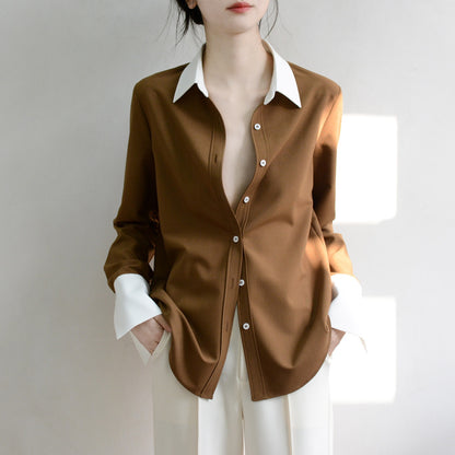 TRR Intellectual timeless high-quality thick long-sleeved micro-loose shirt female chic treasure top love