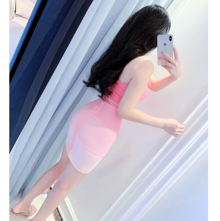 Gradient pink tube top sexy hot girl wrap skirt dress