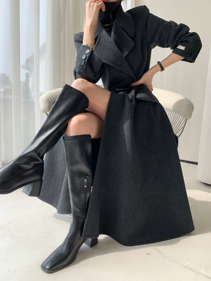 FT GUOGE double-sided woolen coat women's 2022 autumn and winter new style waist slimming Hepburn style wool coat