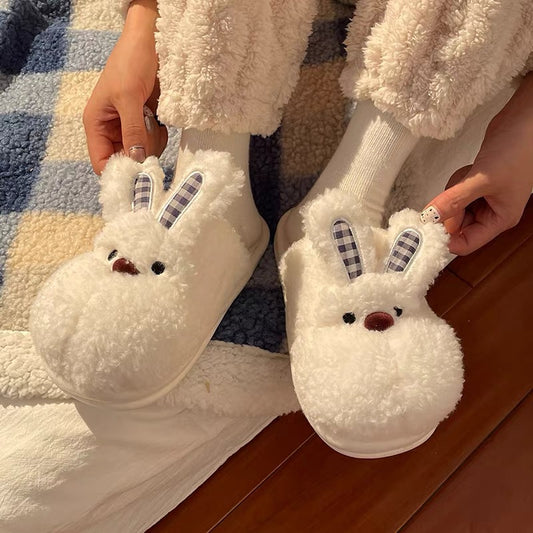 Cute rabbit cotton slippers ladies winter home indoor plush warm cotton slippers men's couple winter models