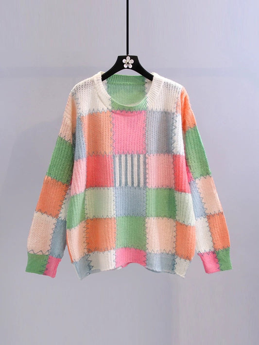 Rainbow sweater women's autumn wear 2022 new Korean version loose and thin all-match Western-style age-reducing pullover knitted top