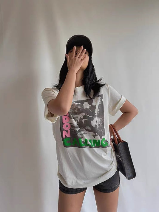 Homemade 100% Washed Cotton Oversized T-Shirt Cool Girls Love the London Calling Punk Rock Top