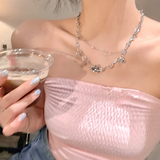 Spring stacked love necklace women's high-end design sense niche cold wind sweet cool tassel zircon clavicle chain necklace