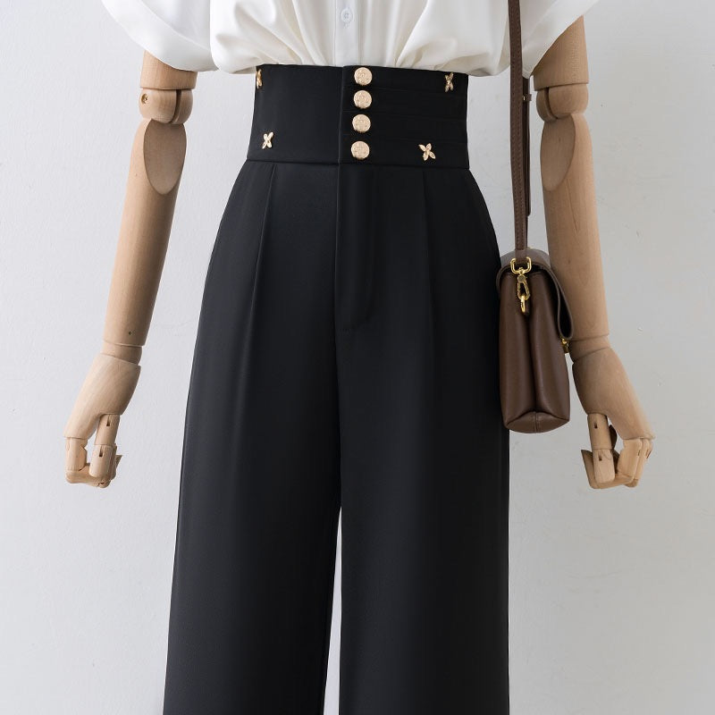 Black wide-leg pants women's high waist drape 2022 new casual suit mopping pants women's summer small size loose and thin