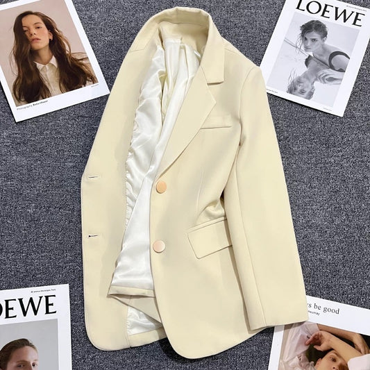 Beige Metal Button Suit Jacket Women's 2022 Fall New Fashion Design Casual Versatile Small Suit Trend 1747