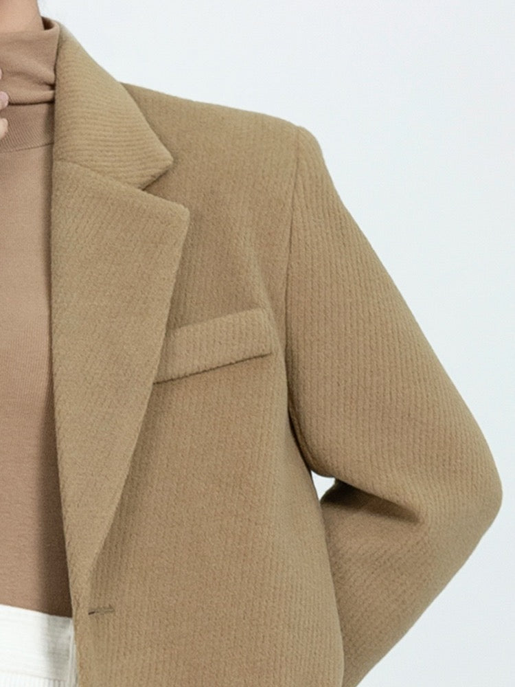 Women's woolen suit jacket 2022 autumn and winter new thickened retro loose casual Korean mid-length woolen jacket