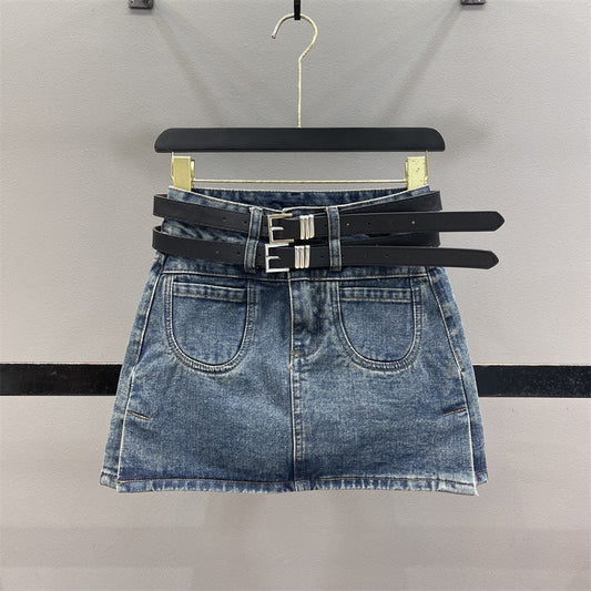 2023 spring and summer new hot girl slit denim skirt women's anti-slip high waist slimming A-line bag hip short skirt pants