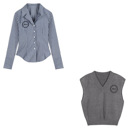 French striped long-sleeved shirt women's early spring 2023 new slim fit chic unique design niche shirt top