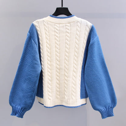 Japanese color matching twist sweater jacket women 2023 early spring new loose outerwear lazy wind soft waxy knitted cardigan