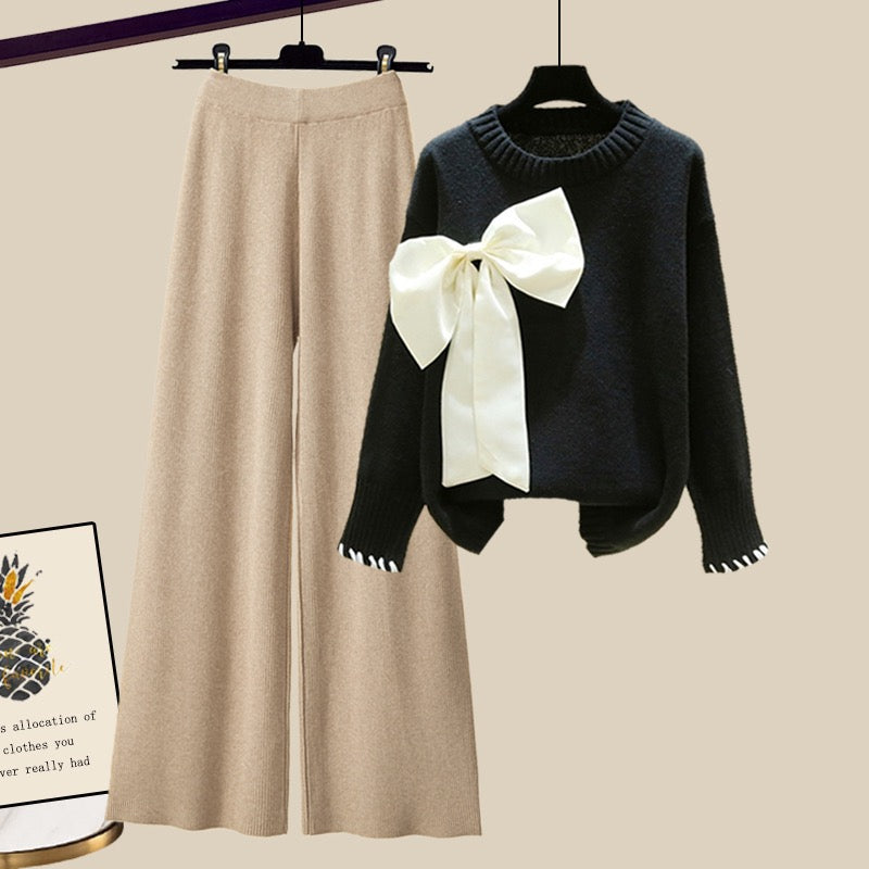 Two piece set of knitted sweater and casual pants