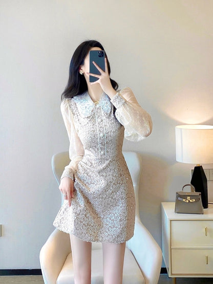 Heavy industry lace dress high-end sense 2023 spring new women's clothing temperament lady French jacquard court style skirt 2015u