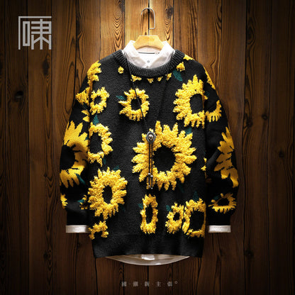 niche sunflower sweater men's Japanese retro vintage lazy