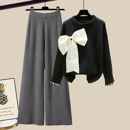 Two piece set of knitted sweater and casual pants