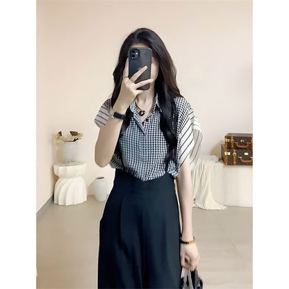 Summer tea wear a complete set of pear-shaped figure fat girls look thin bib pants small two-piece suit female