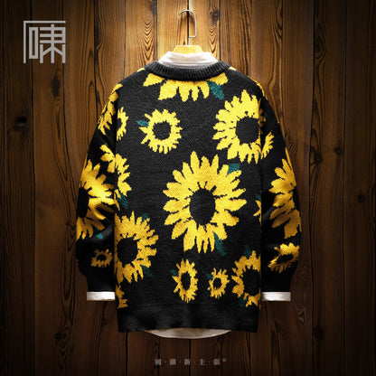 niche sunflower sweater men's Japanese retro vintage lazy