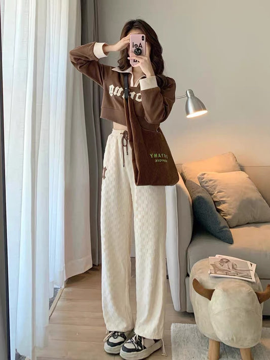 MUEL Casual sweater suit women's autumn 2022 new fashion sports high-end wide-leg pants two-piece set 1713
