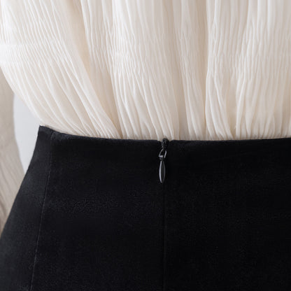 Black high-waisted velvet skirt women's autumn and winter 2022 new bag hip mid-length a-line skirt gold velvet bag skirt