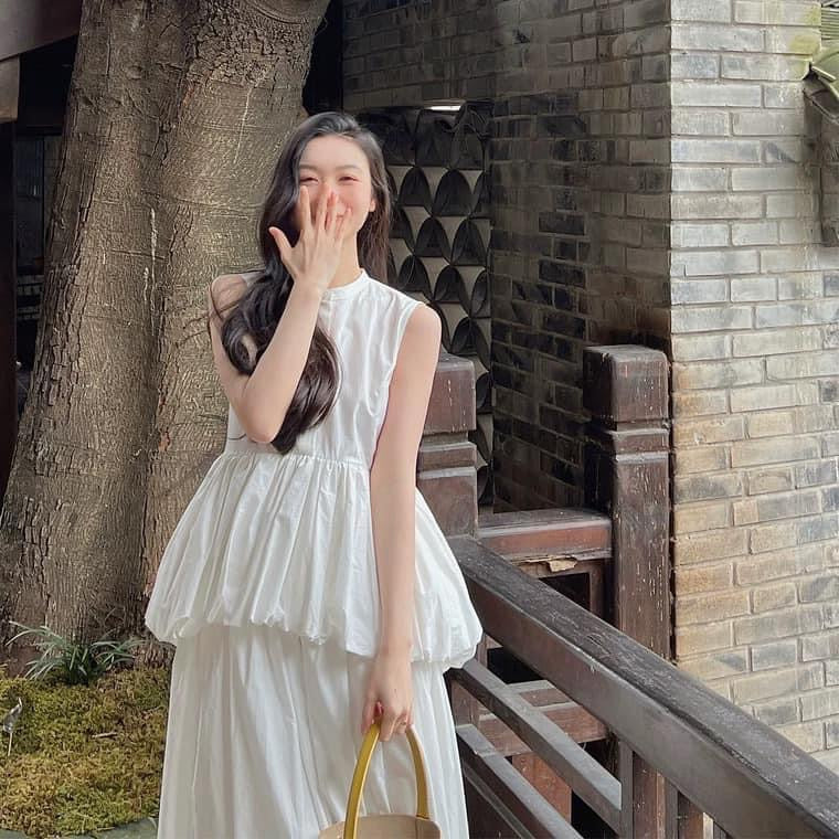 FPOH white tea break French temperament high-end exquisite fugitive princess dress female Xia Xin Chinese style a-line long skirt