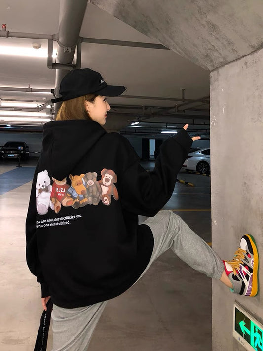 Bear hooded sweater women's 2022 new spring and autumn Korean version lazy wind small oversize jacket ins tide