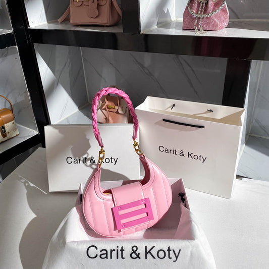 Carit Koty summer girl pink bag 2022 new niche design woven underarm bag French stick crescent