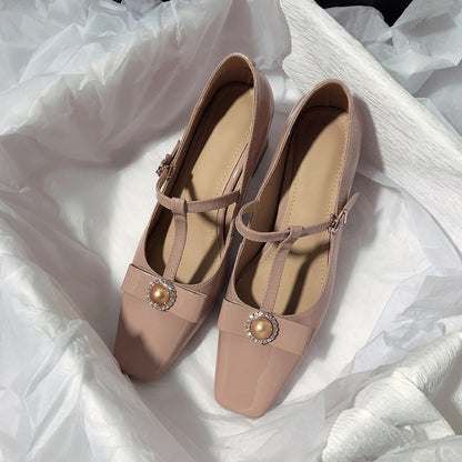 Senyu Haixiang 2023 new leather high-heeled thong shoes retro sweet single shoes bow French wedding shoes women