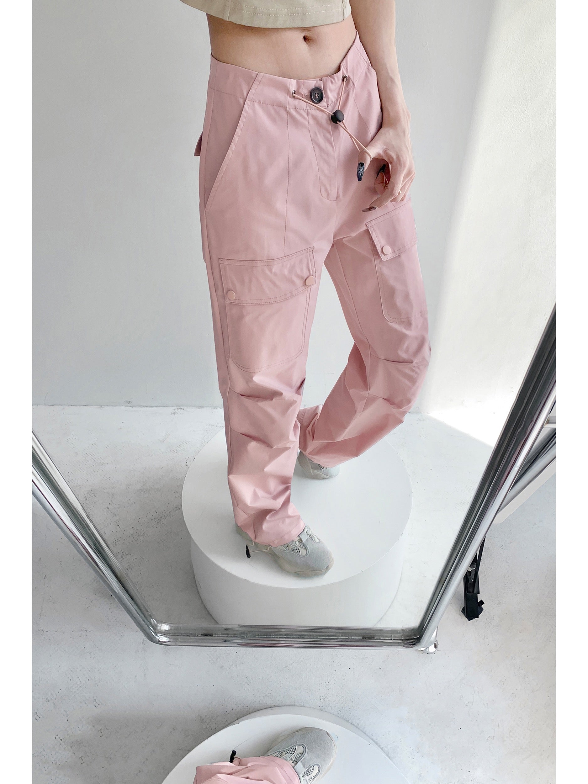 Yuppie hot girl walking the street low waist drawstring pink overalls – Lee  Nhi Boutique
