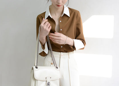 TRR Intellectual timeless high-quality thick long-sleeved micro-loose shirt female chic treasure top love