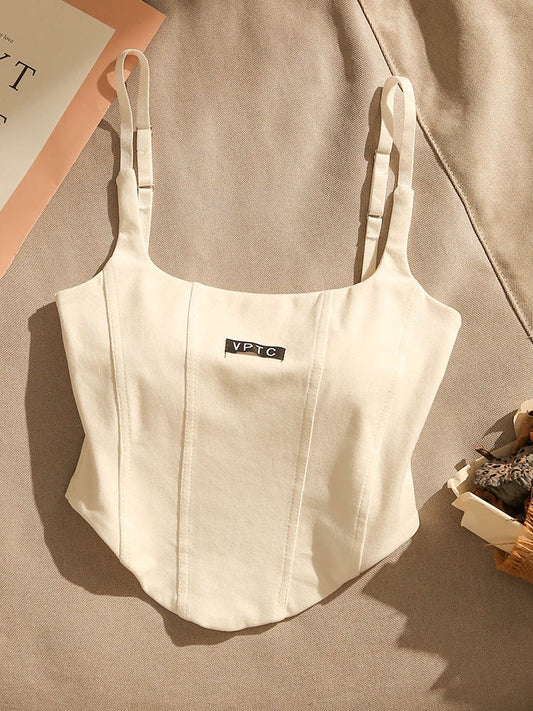 French letter camisole women's inner wear outer wear hot girl sexy slim waist short bottoming sleeveless top