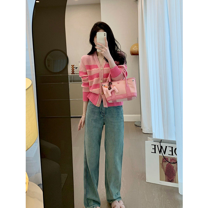 MUKOK high-waisted straight jeans women's spring 2023 new style slim slim wide-leg casual pants