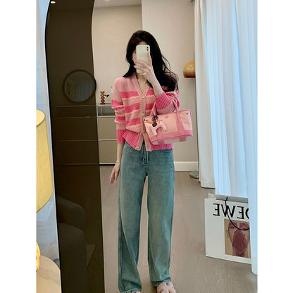 MUKOK high-waisted straight jeans women's spring 2023 new style slim slim wide-leg casual pants