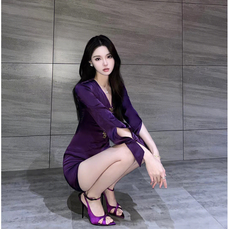 2ND STUDIOS purple dress short section celebrity temperament pure desire style 2022 new sexy skirt women