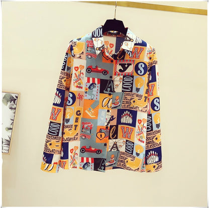 Chiffon shirt women's long-sleeved 2022 early autumn new Korean version loose retro Hong Kong flavor lazy wind top floral shirt